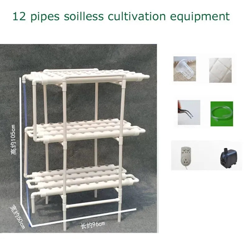 3-Tier 108 Holes Hydroponics Growing System - 12 Pipes Vertical Soilless Planting Kit with Adjustable Water Pump, Space-Saving