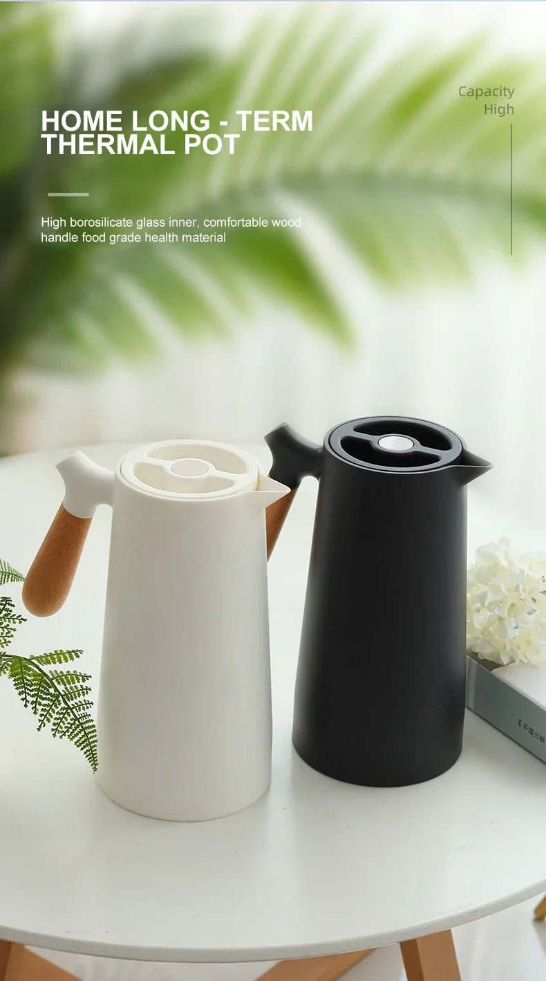 1L European Style Insulated Kettle Household Hot Water Bottle Insulated Bottle Wooden Handle Large Capacity Warm Water Kettle