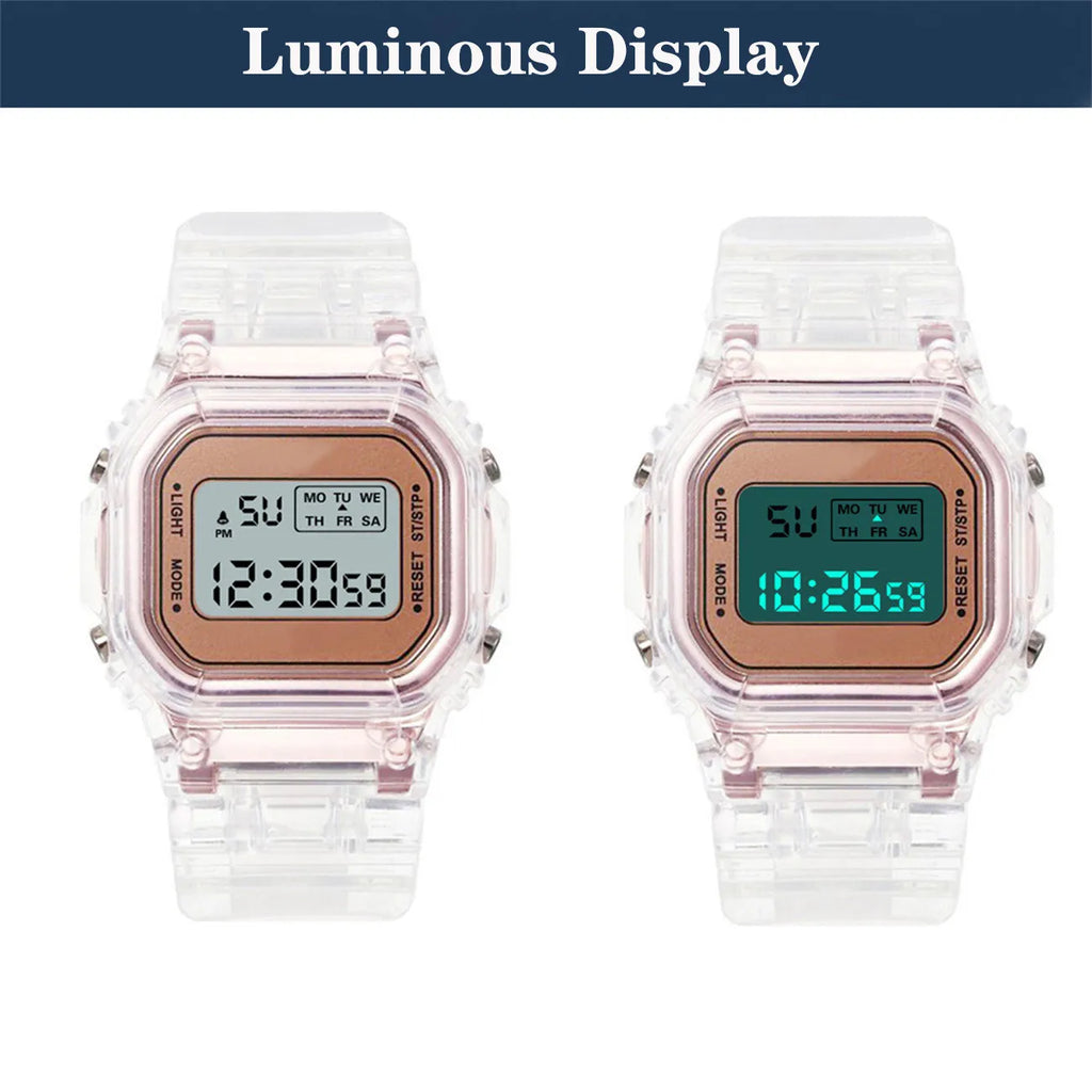 1/5pc Fashion Men Women Watches Transparent Digital Sport Lover'S Gift Children Kid'S Wristwatch Female Clock  Specification
