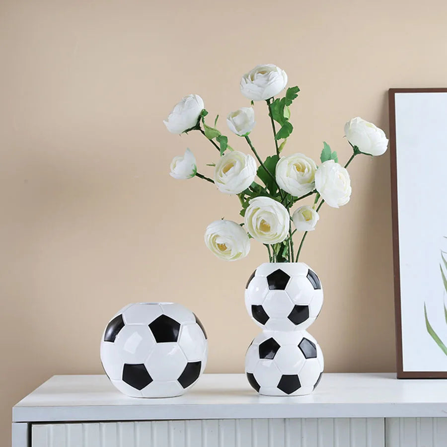 Ceramic Football Vase Hydroponic Flower Holder Pen Stand Creative Living Room Decor World Cup Fan Ornament