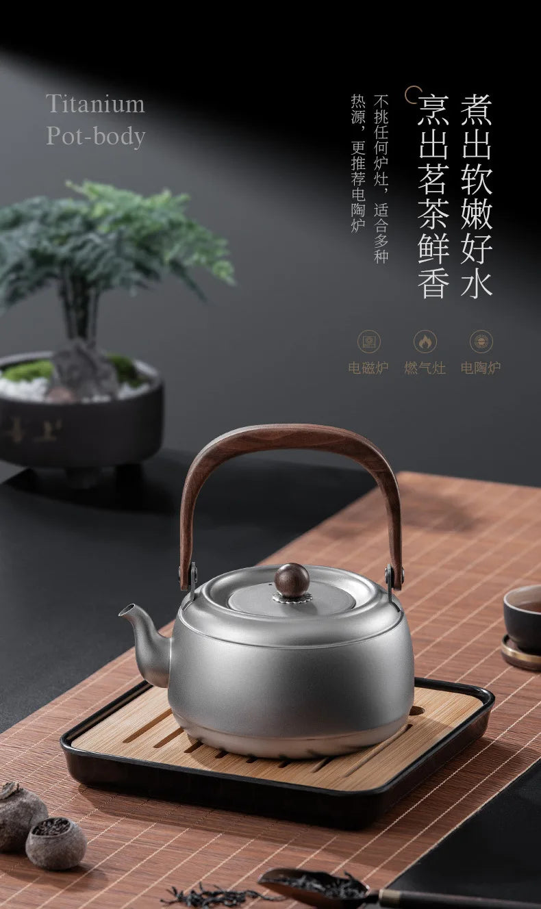 0.8/1/1.5L Pure Titanium Kettle With Anti-scalding Handle,Antibacterial And Anti-mold Cookware,Home/Outdoor Lightweight Teapot