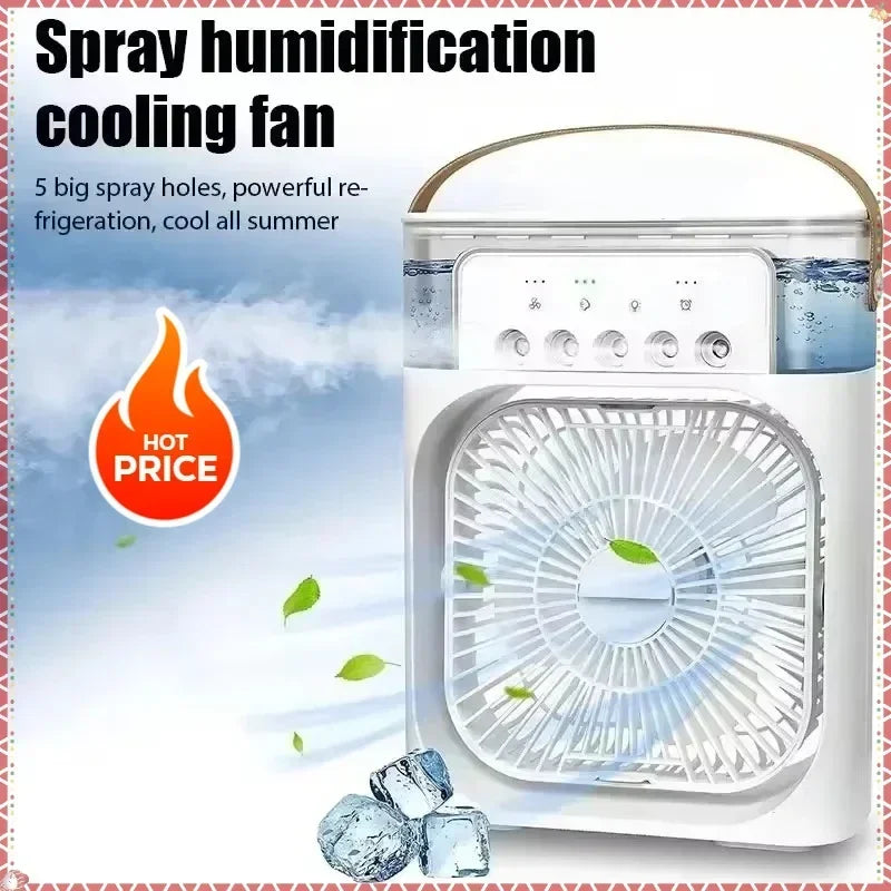 Fan - 3 in 1 Portable Desktop Humidifier Cooler USB Mini Air Conditioner Night Light Spray Quiet Summer Cooling for Home