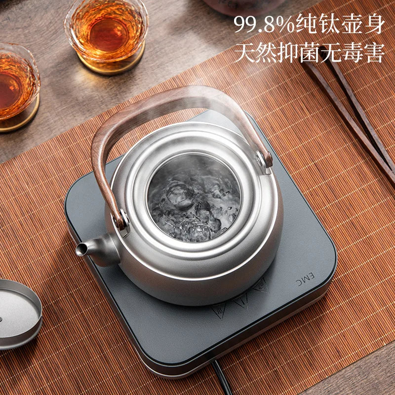 0.8/1/1.5L Pure Titanium Kettle With Anti-scalding Handle,Antibacterial And Anti-mold Cookware,Home/Outdoor Lightweight Teapot
