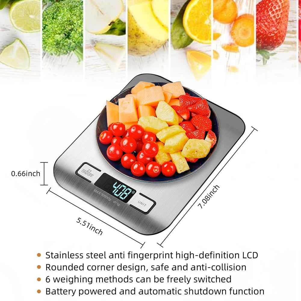 Digital Kitchen Scale LED Display 10kg/1g Stainless Steel Panel Electronic Scales Home Jewelry Food Snacks Weighing Baking Tools