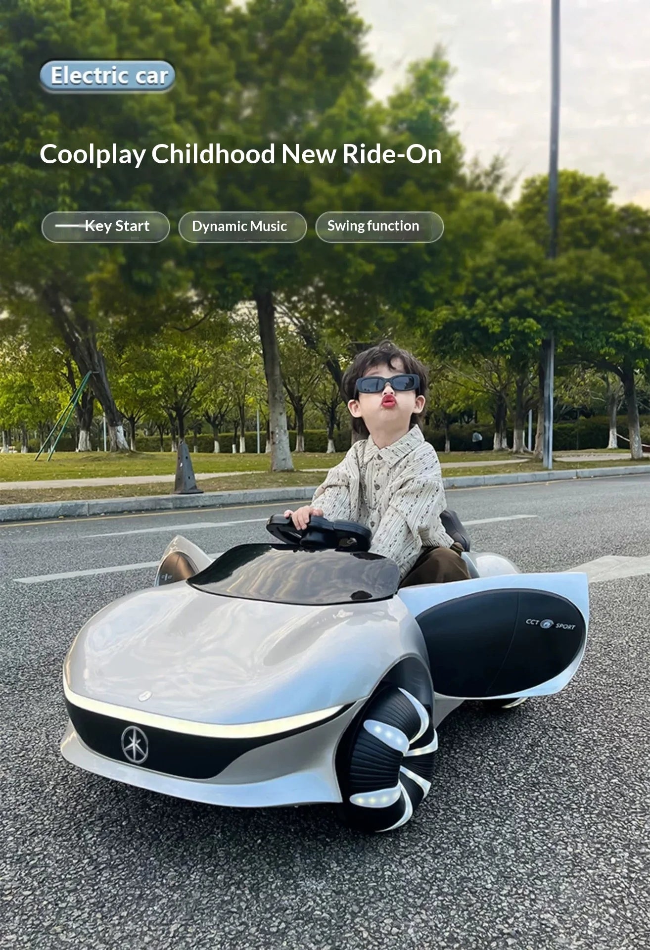 Electric Ride On Car 4WD with Remote Control - Battery Powered Toy Vehicle with Doors LED Lights Music