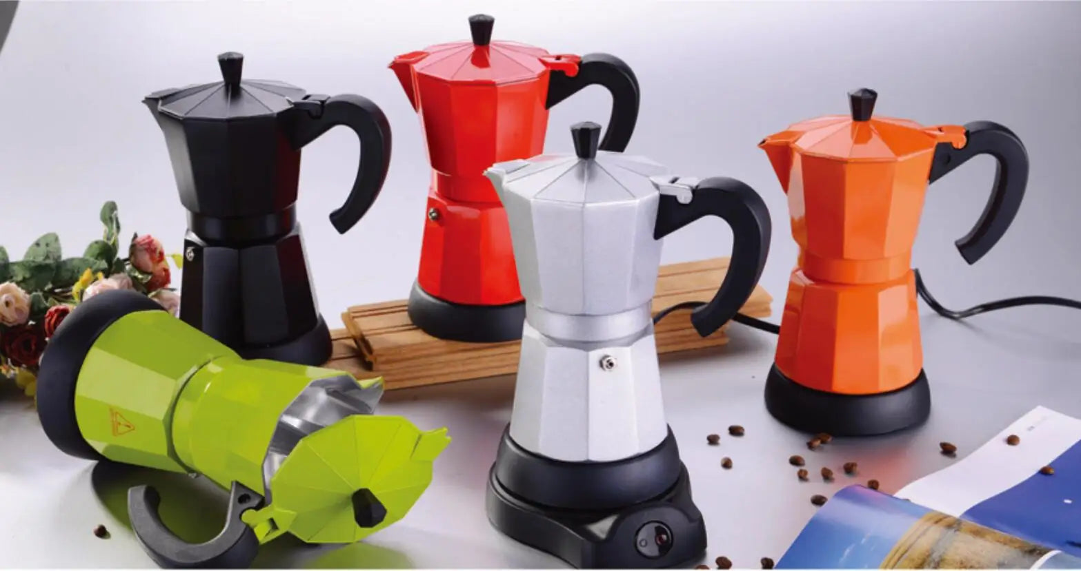 150ml/300ml Electric Coffee Maker Cups Aluminum Mocha Pot 480W Electric Italian Coffee Maker Percolator for Home Silver 3/6Cups