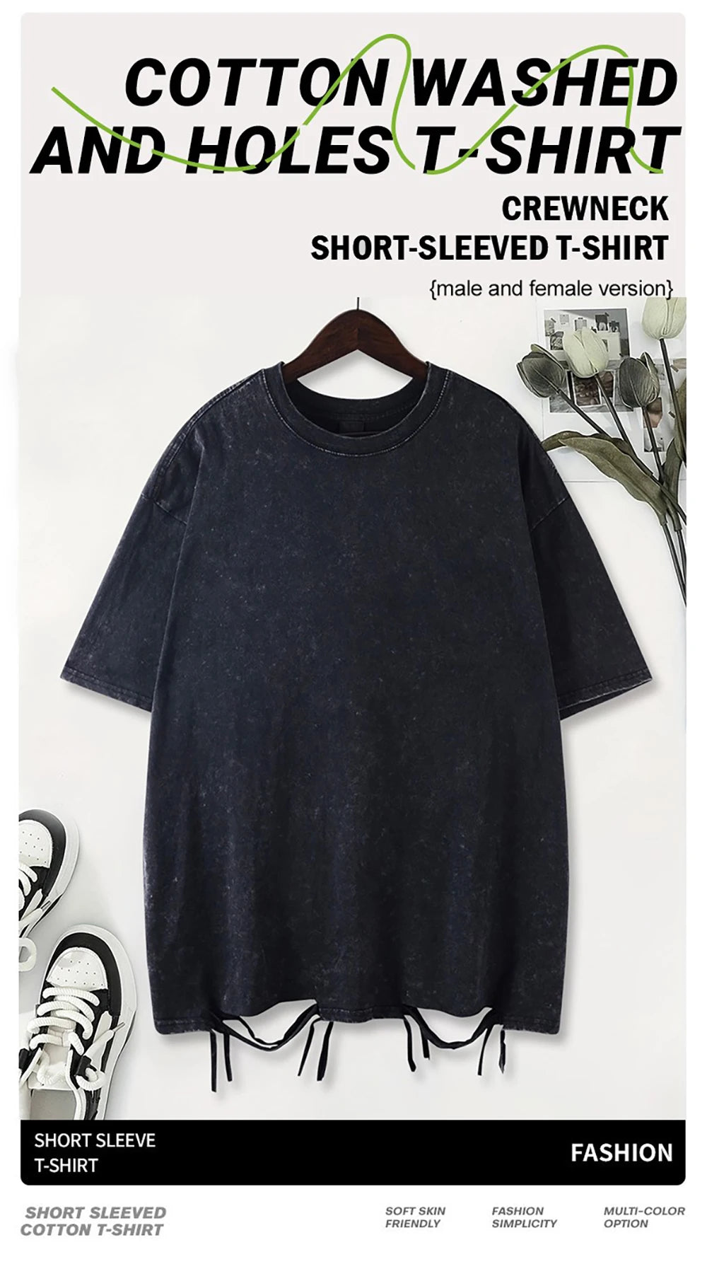 California Los Angeles City Art Letter Snow Wash Holes T-Shirt Mans Cotton Retro Tee All-Match Sportwear O-Neck Loose Clothing