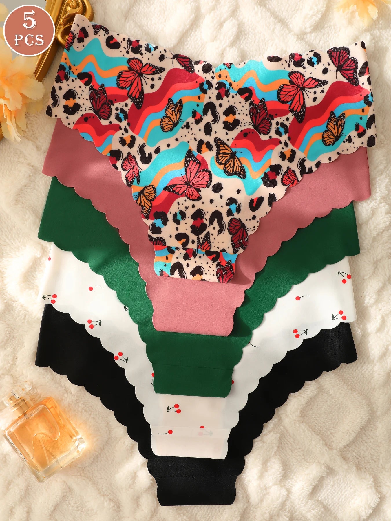 5pcs women's underwear, multi-color, seamless, sexy and comfortable bikini panties