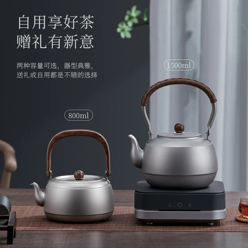 0.8/1/1.5L Pure Titanium Kettle With Anti-scalding Handle,Antibacterial And Anti-mold Cookware,Home/Outdoor Lightweight Teapot