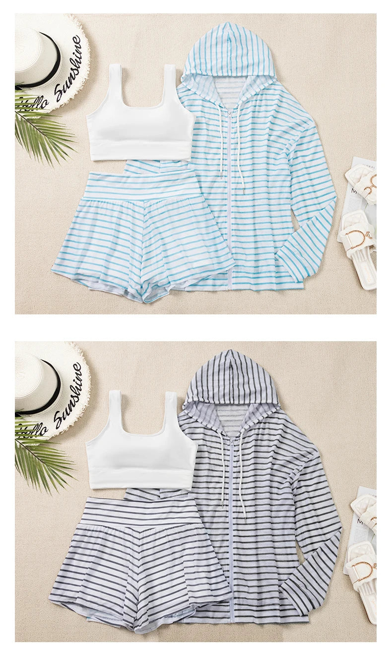 Bikini Set Plus Size Women Swimwear Swimming Suits 3 Pieces Cover Ups Beach Ladies Bottom Tops Long Sleeve Sunscreen Shirt