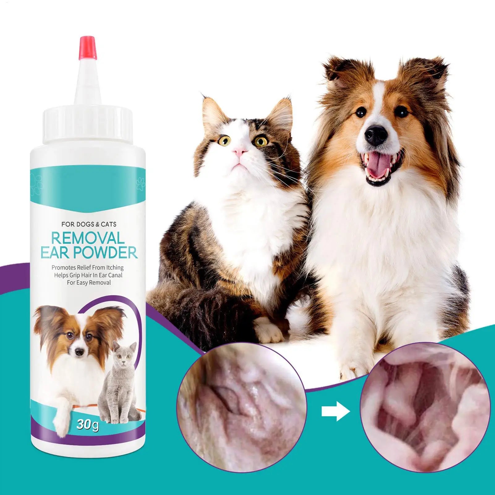 30G Pet Ear Powder Painless Ear Hair Removal Powder For Dogs And Pets Ear Cleaning Tool Ear Washing Powder Odor Removal Cleaner