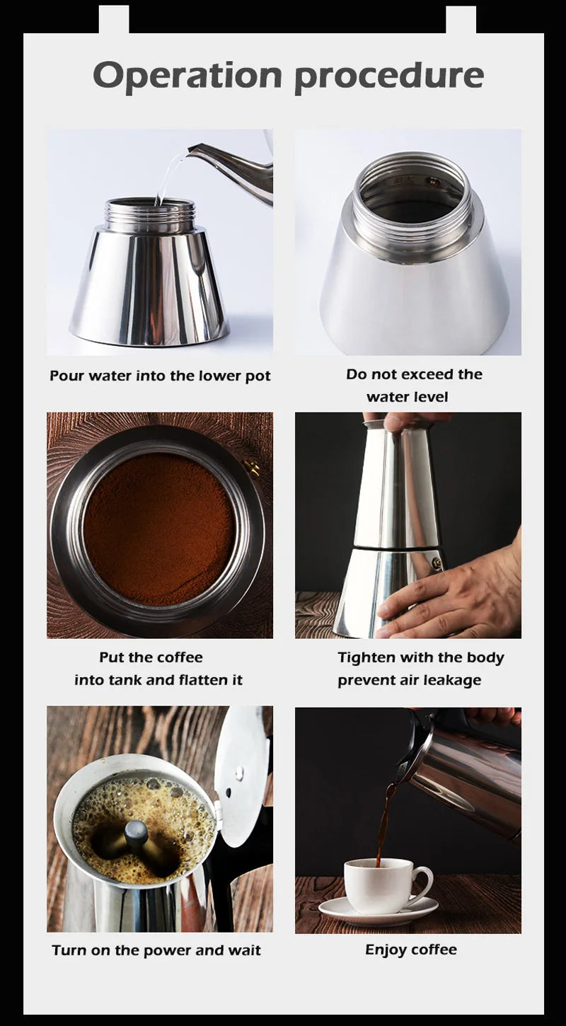 110V/220V Electric Coffee Maker 300ml 304 Stainless Steel Mocha Pot Electric Italian Coffee Maker Percolator for Home