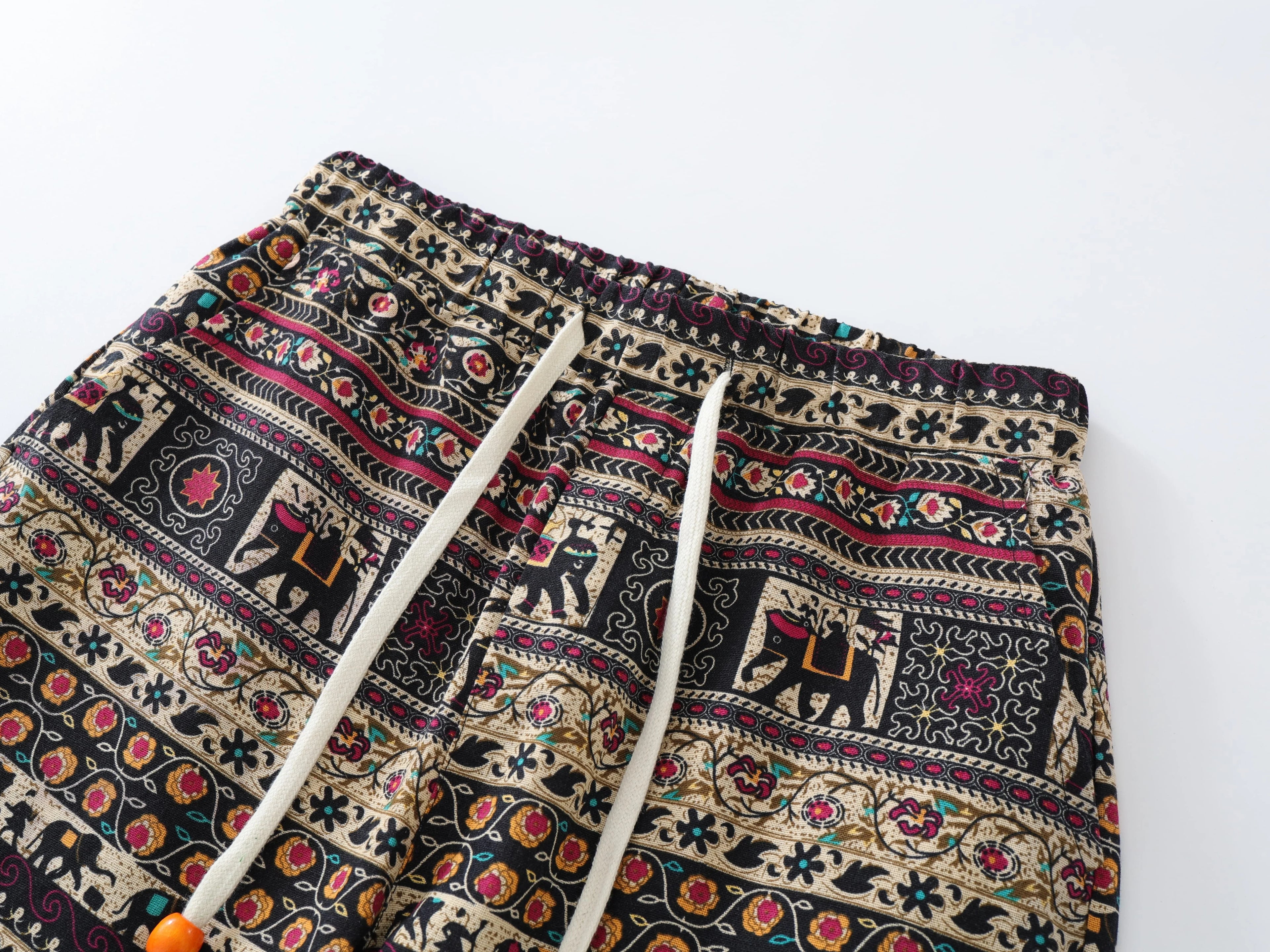 Cotton Blend Men's Casual Drawstring Ethnic Style Graphic Print Breathable LightWeight Pants With Pockets For Outdoor Activities