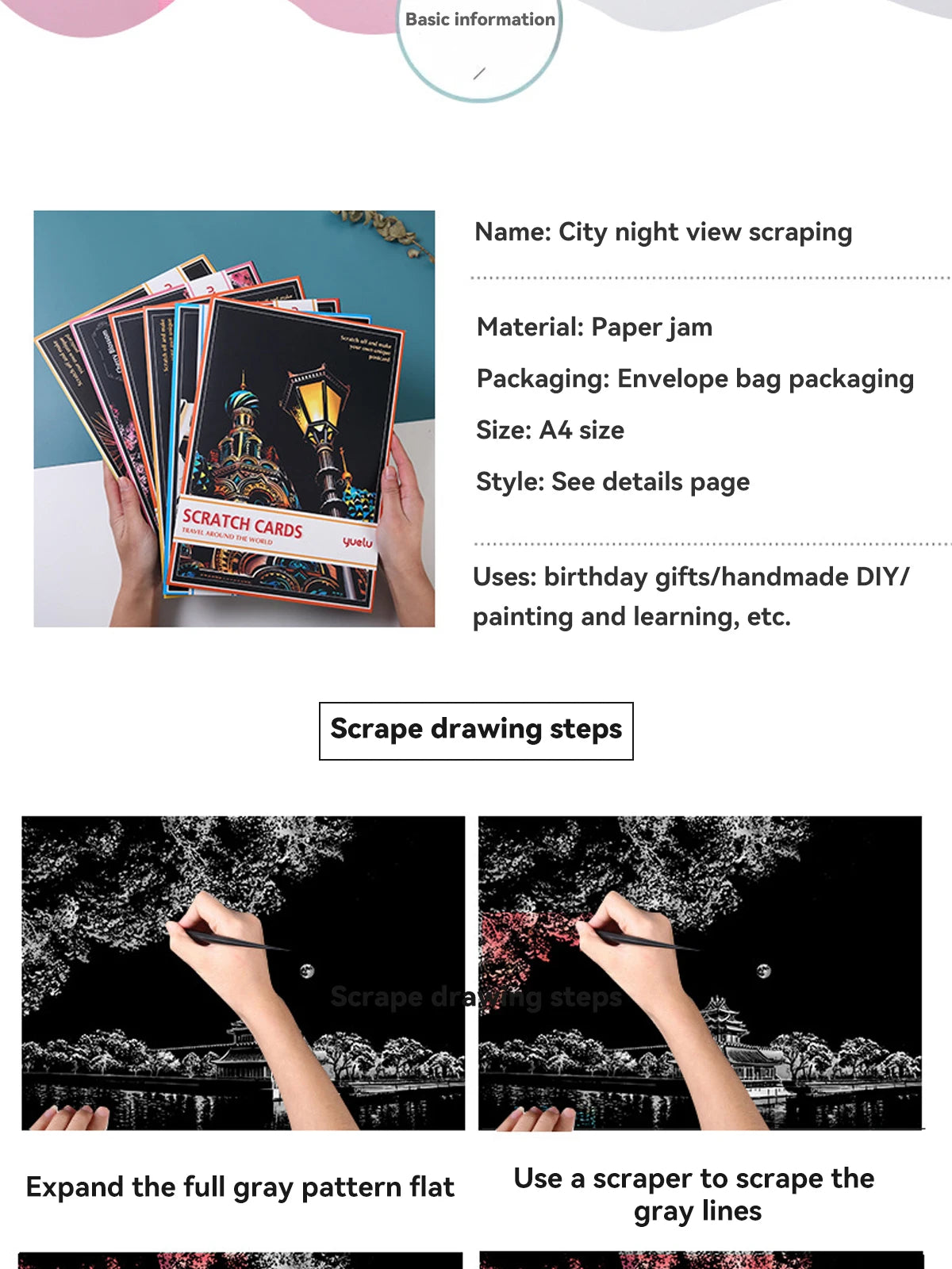 A4 Scratch Paper Art Crafts World Landscape Scraping Paintings Adult Decompression Toys Kids Creative DIY Handmade Gifts