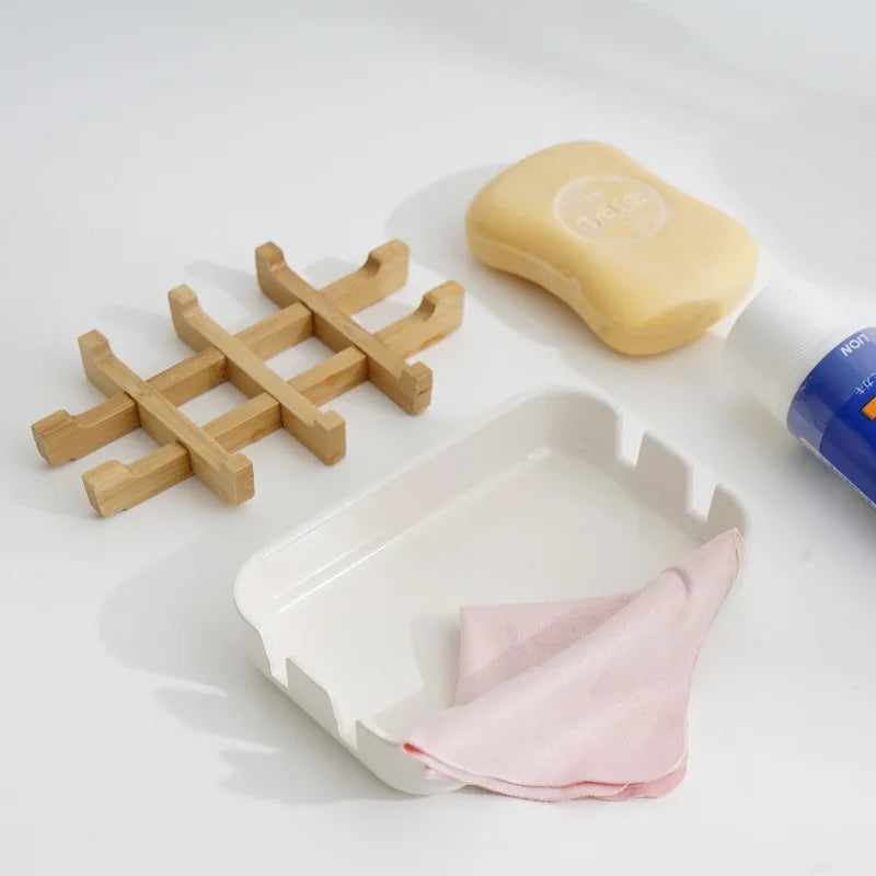 Bamboo Soap Bamboo Eco-friendly Portable Soap Dish with Handcrafted Wooden Holder and Tray for Bathroom Storage Washroom Tools