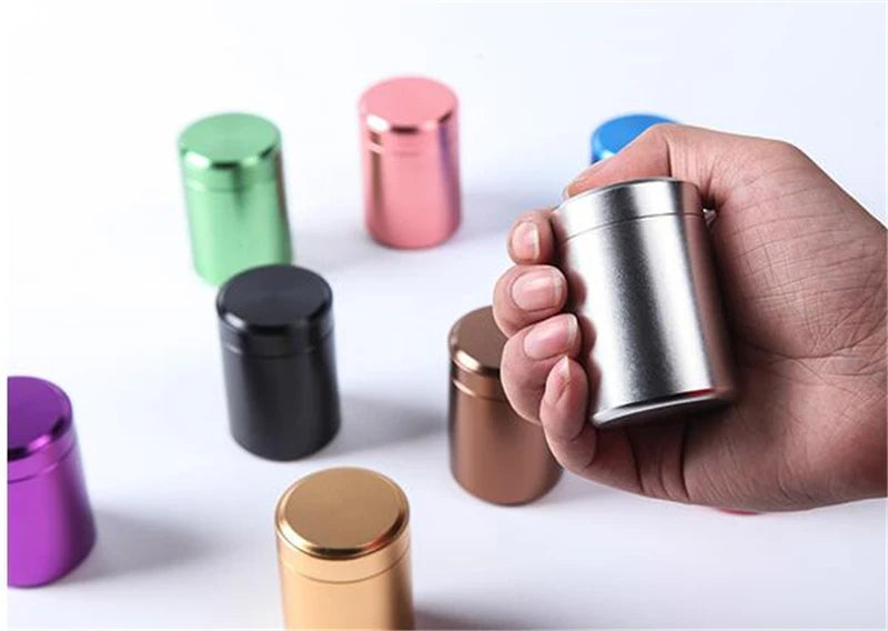 60ML Solid Color Airtight Smell Proof Container Aluminum Alloy Herb Stash Metal Sealed Can Tea Jar Storage Boxes