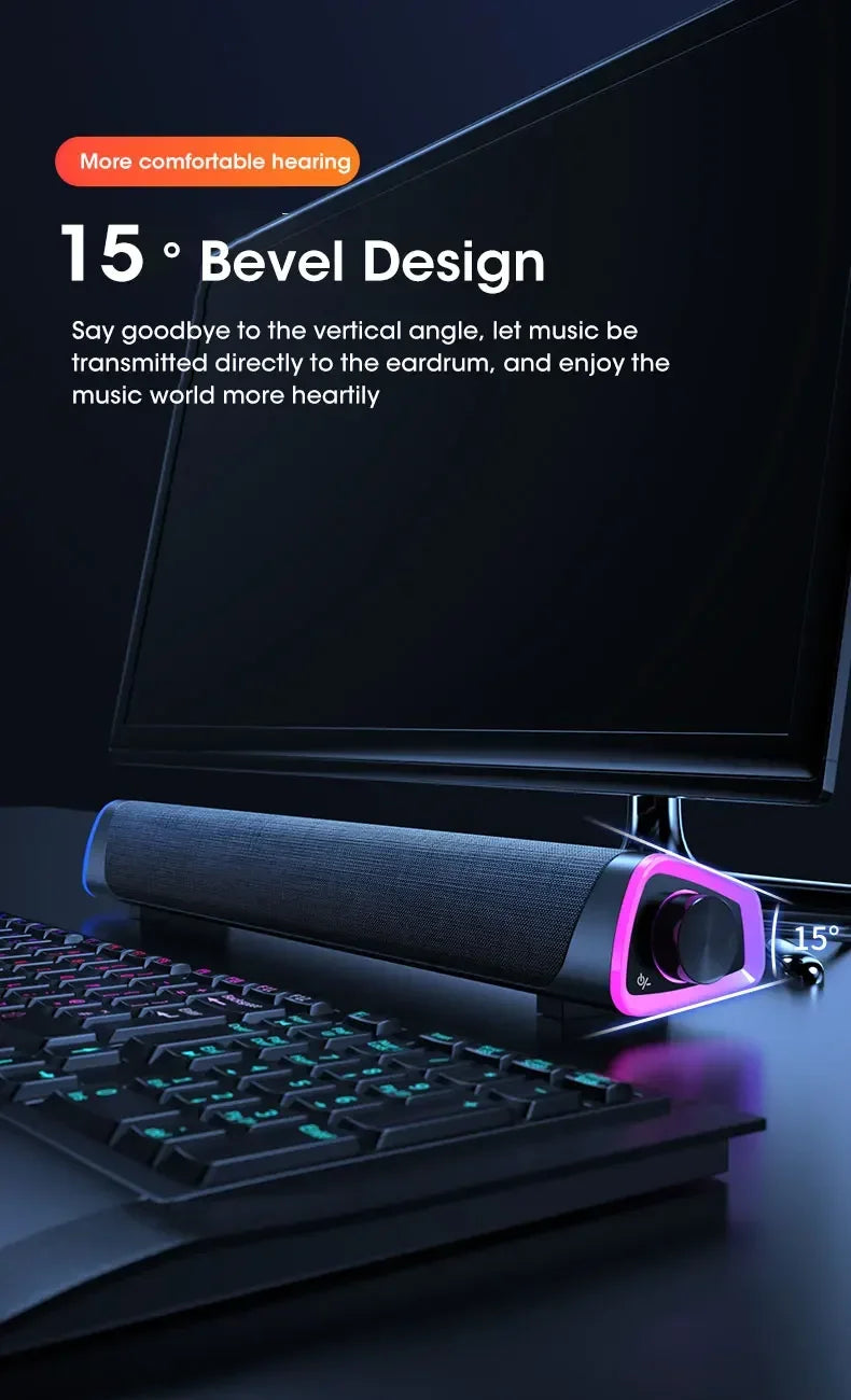 2.1 Channel Soundbar with Subwoofer, Bluetooth 5.0 Speaker System for TV/PC, USB Powered Stereo Bass HD Audio for Laptop/Macbook