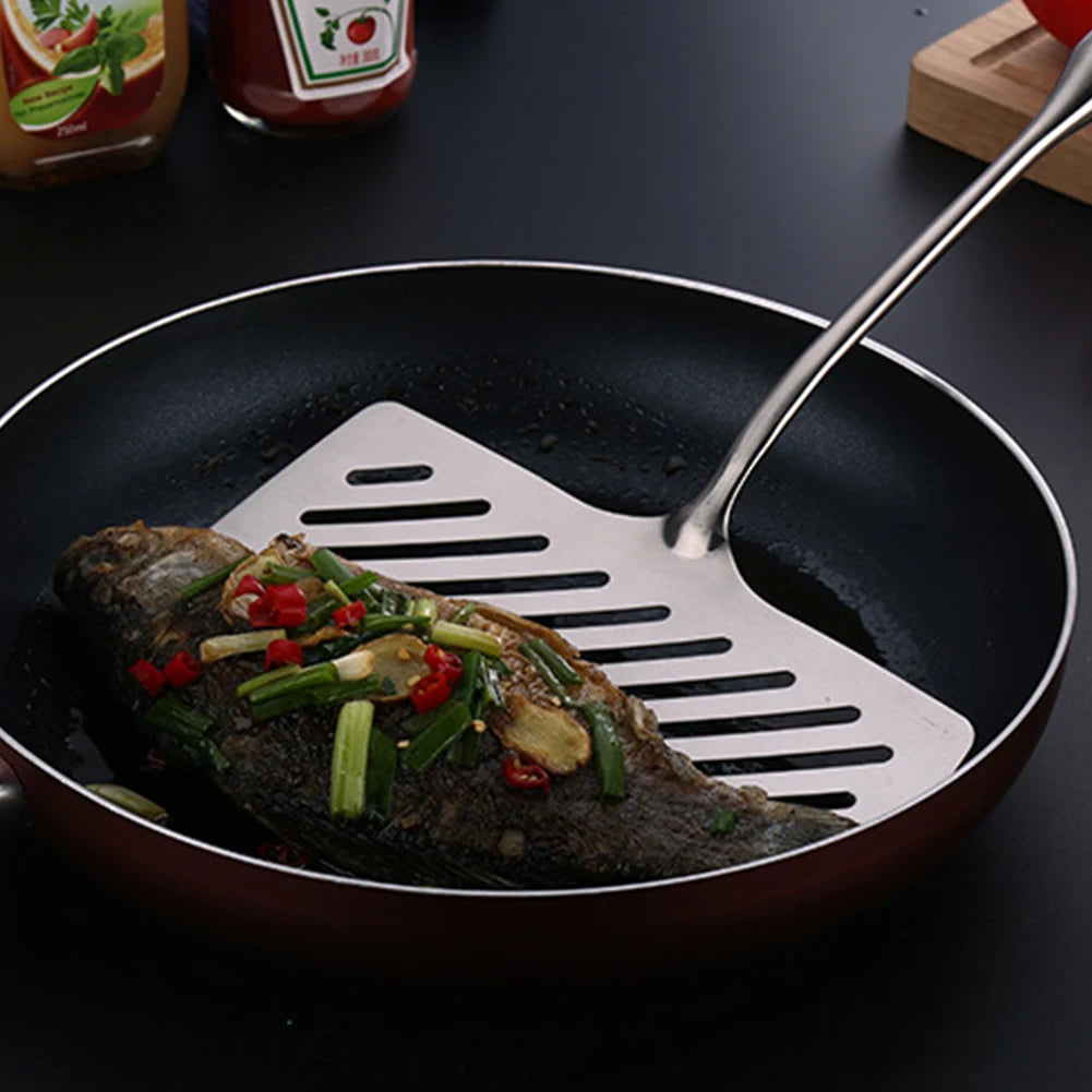 304 Stainless Steel Extra Wide Fish Spatulas Steak Shovel Fish Turner Slotted Beveled Kitchen Cooking Utensils