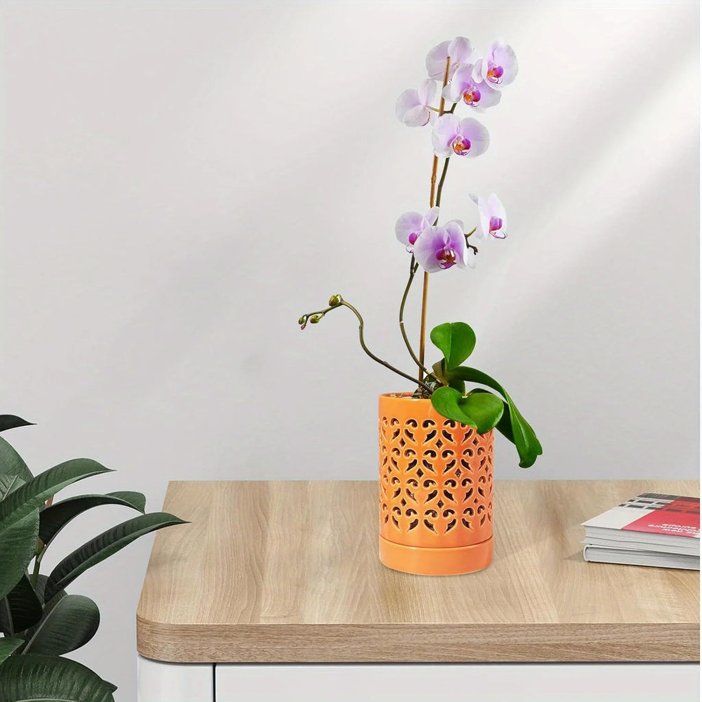 Ceramic Orchid Pot, Orchid Pots with Holes, Plant Pot for Repotting, Flower Planter Pot Indoor Outdoor