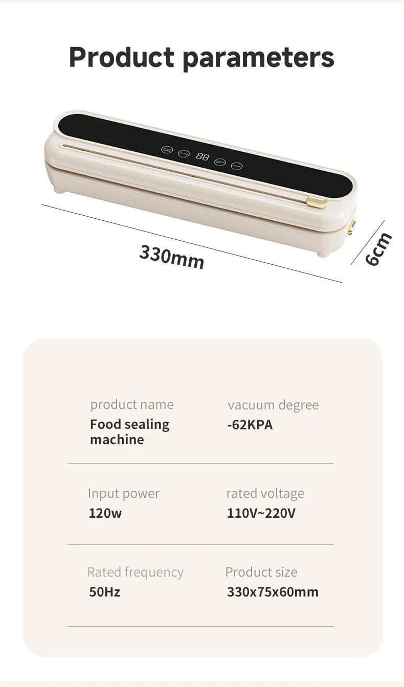 Electric Vacuum Sealer Built-in Cutter Kitchen Food Storage Seal Touch Button Dry/Wet Food Sealing Packaging Vacuum Machine
