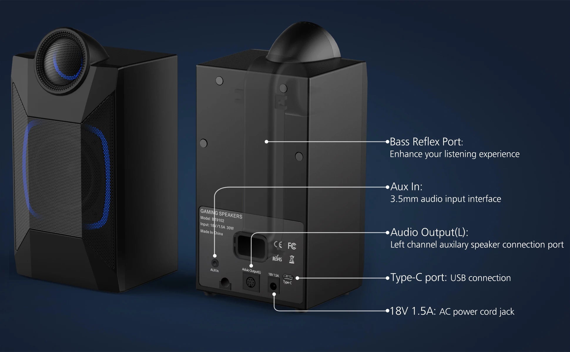 Bluetooth Computer Speakers, Dynamic RGB Desktop Speaker, 32W HiFi Stereo Bluetooth 5.0 or 3.5mm Aux-in PC Speakers, Wired USB P