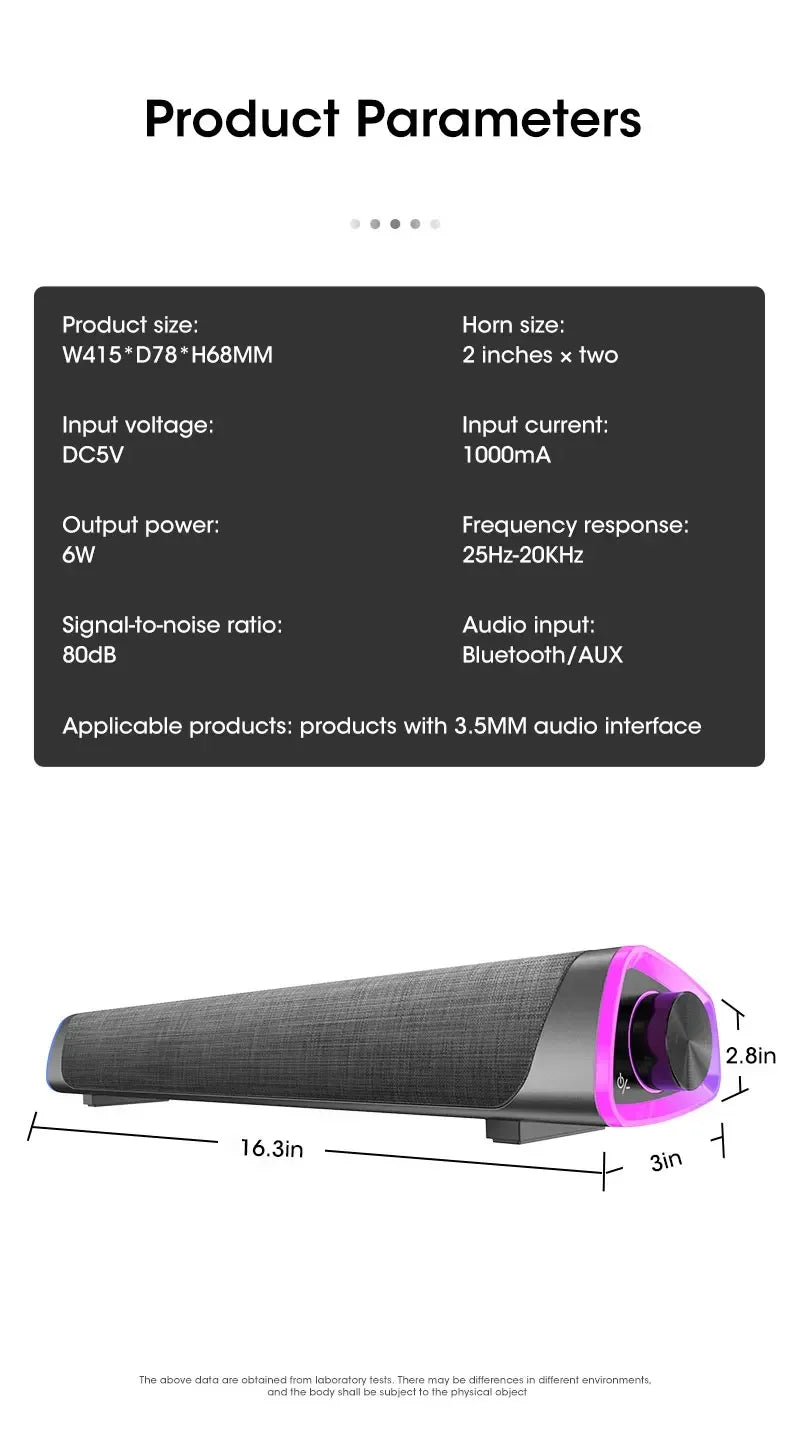 2.1 Channel Soundbar with Subwoofer, Bluetooth 5.0 Speaker System for TV/PC, USB Powered Stereo Bass HD Audio for Laptop/Macbook