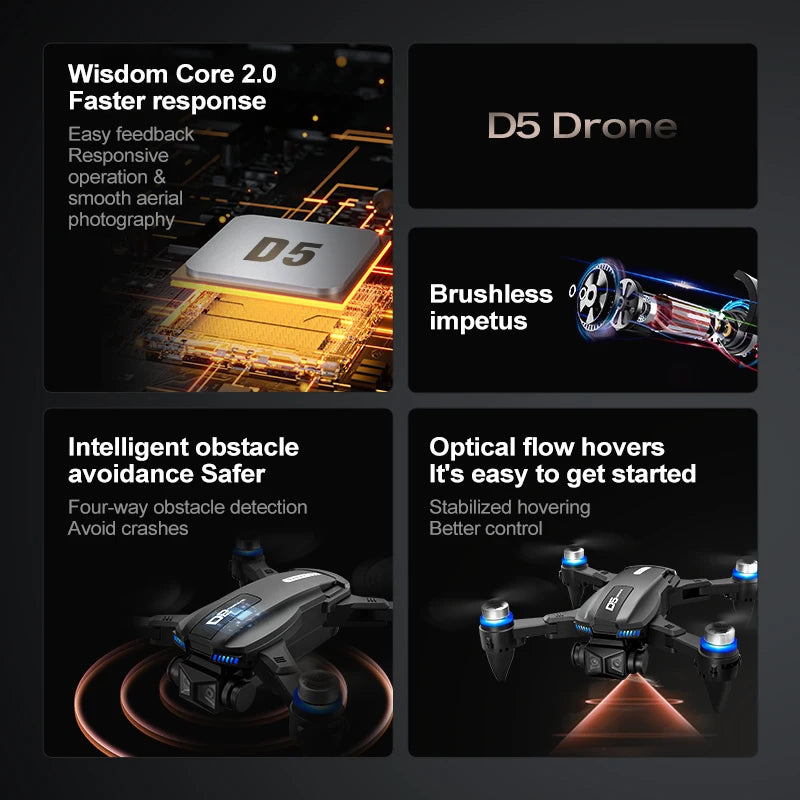 2025 NEW D5 Drones 4K HD Professional Remote Control Helicopter Plane RC Dron With Screen obstacle avoidance FPV Quadcopter Toys