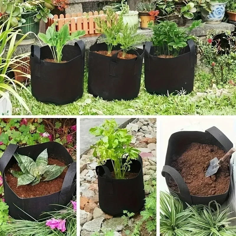 5pcs Felt Plant Grow Bag Breathable Garden Planting Pouch for Vegetables Flowers Herbs Reusable Fabric Planter Pot