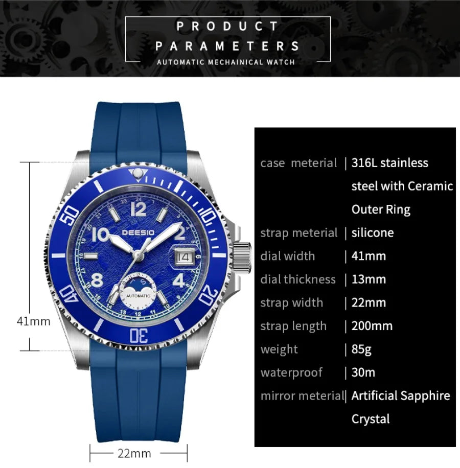 Deesio Classic Fashion Men's Watches Automatic Self-Wind Mechanical Waterproof Luminous Stainless Steel Luxury Gifts for Men