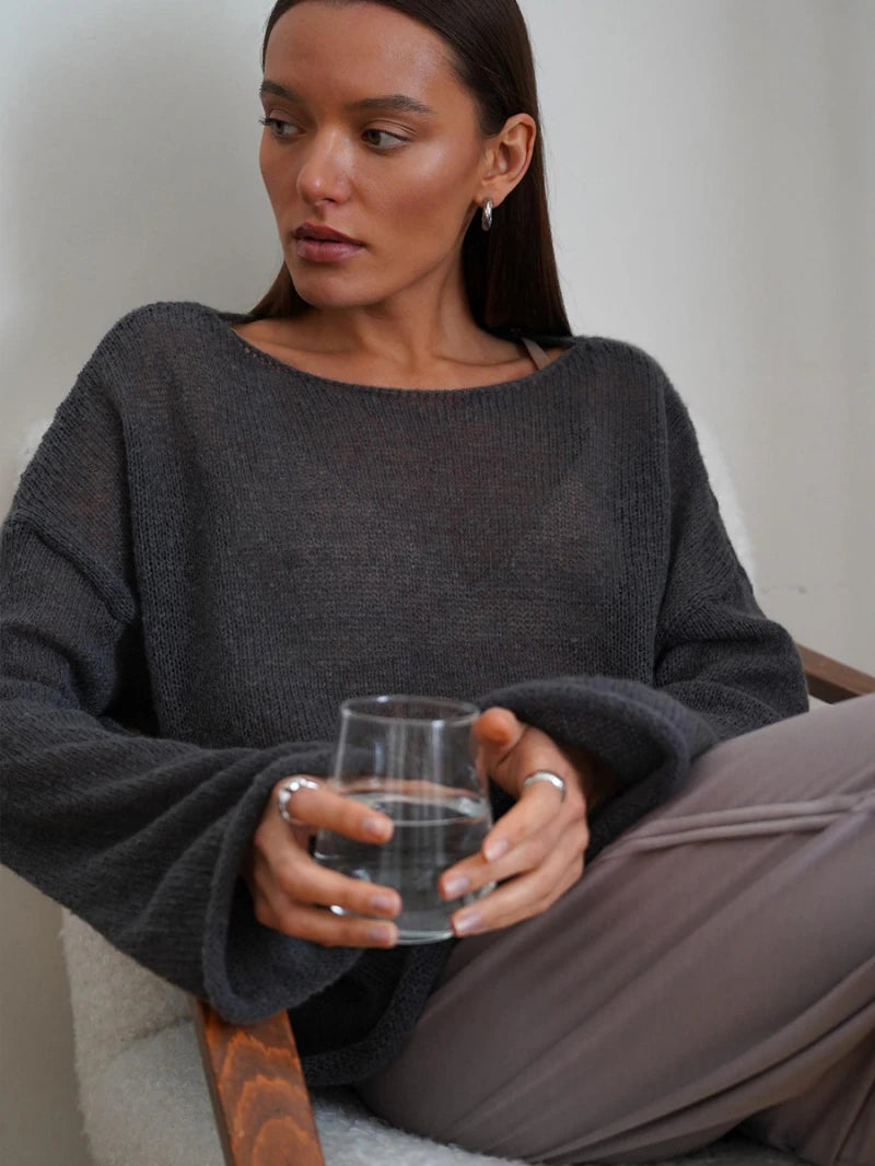 2025New Spring and Autumn Hollow Out Sweater for Women European and American StyleinsSoft and Loose Knitted Long Sleeve Cover-Up