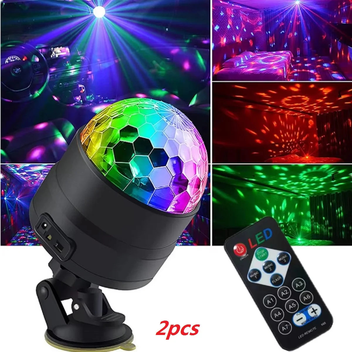 7 Colors Strobe Light Sound Activated Stage with Remote Control Disco Ball Lamps for Home Room Parties Kids Birthday Wedding Bar