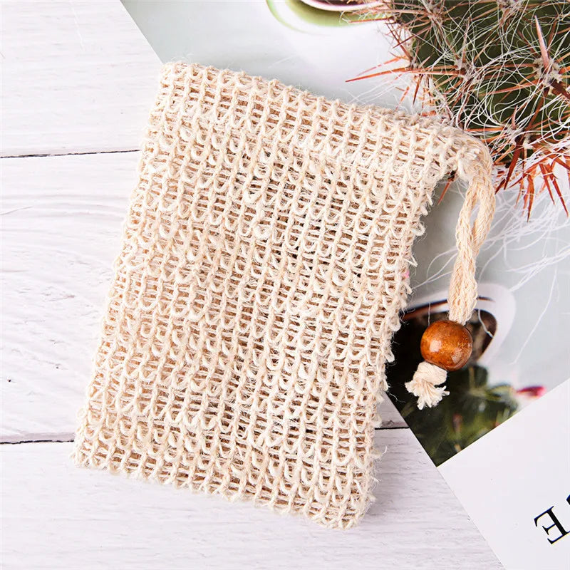 1PC New Natural Exfoliating Soap Bags Handmade Sisal Soap Bags Natural Mesh Soap Saver Pouch Holder Bath Soap Holder bathroom