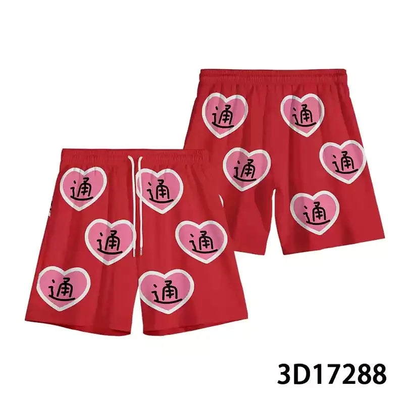 2026 Summer Loose Strawberry Shorts Mayonnaise Beach Shorts Men Swim Trunks Drawstring Waist Quick Dry Cartoon Pants Streetwear
