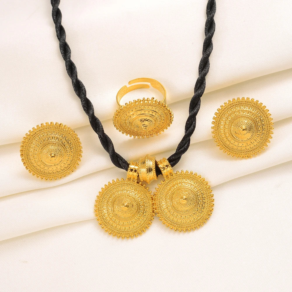 Ethiopian Ethnic Jewelry sets Necklace Earrings Ring Gold Color Africa Wedding Eritrea Habesha sets