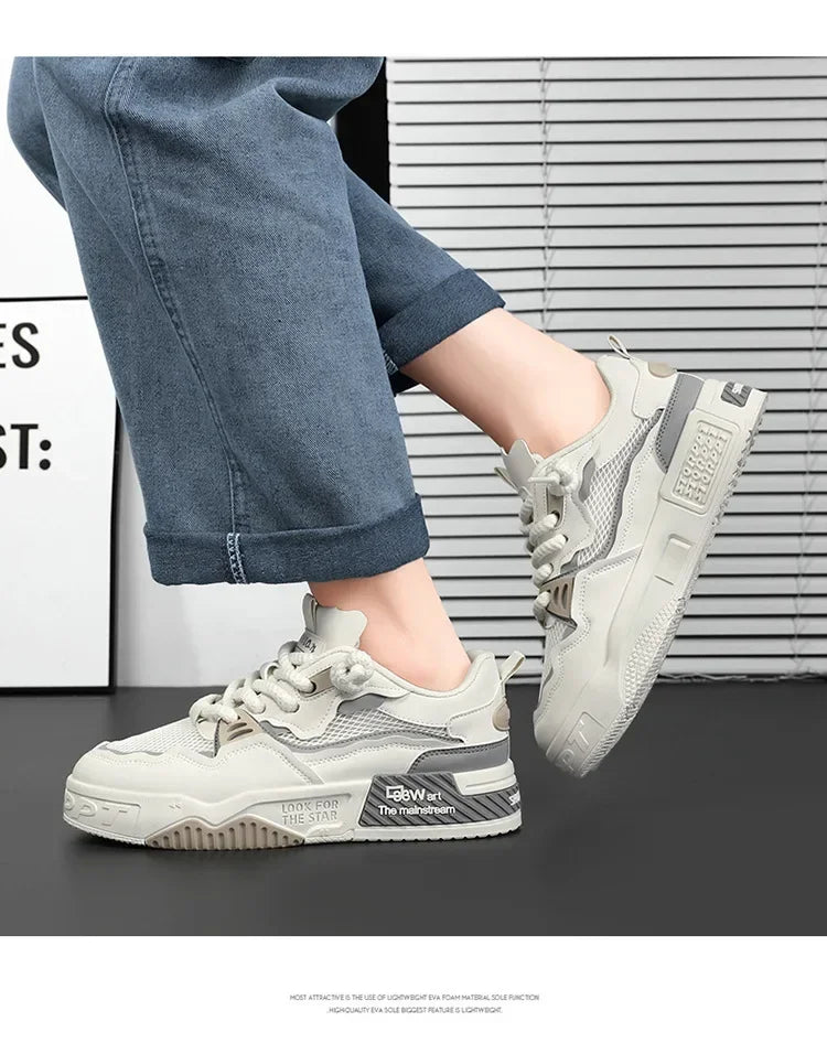 2025 new large-sized men's shoes, all-season fashion and versatile, soft-soled white sneakers and sports shoes