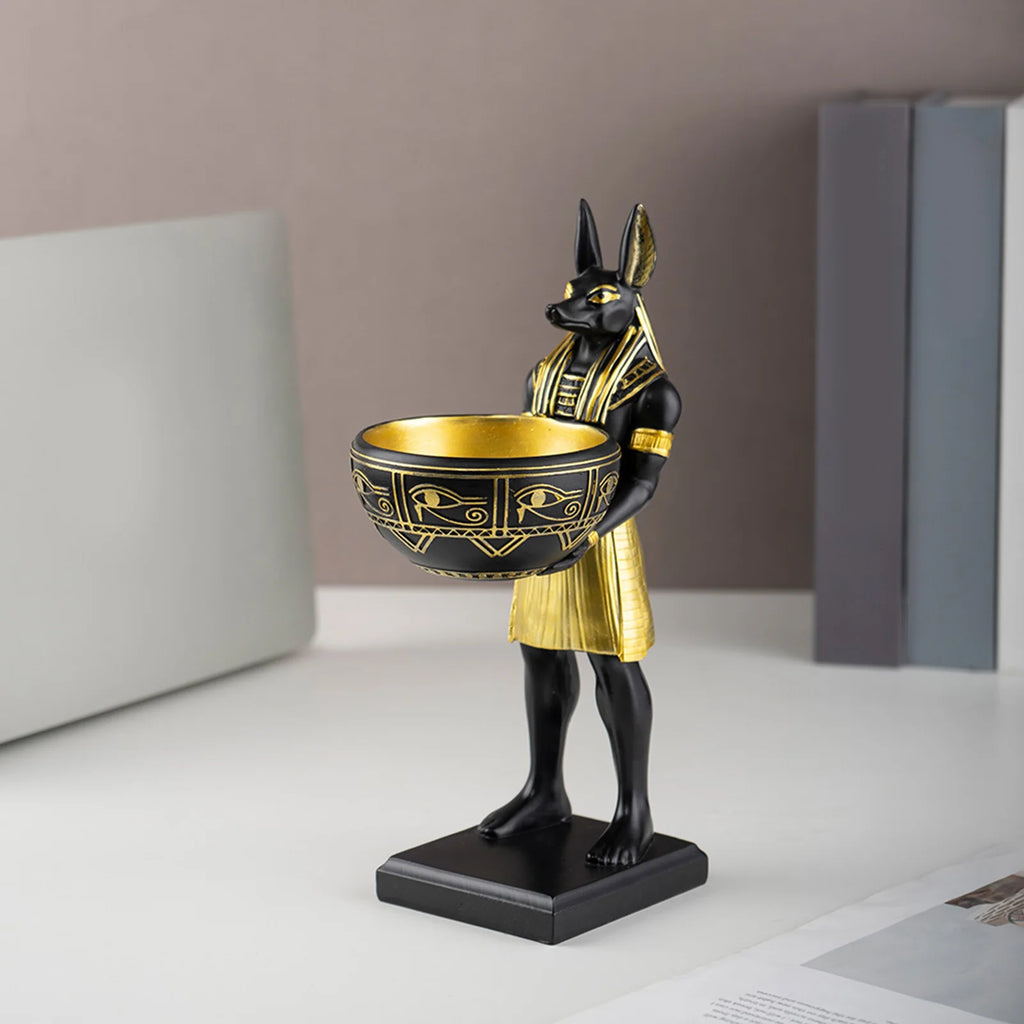 25cm Anubis God Statue Ancient Egypt Art Sculpture with Bowl Egyptian Sculpture Gift for Mythology Lovers & History Buffs