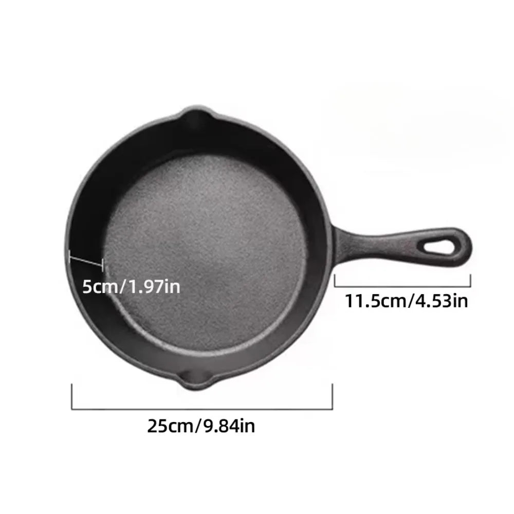 Cast Iron Skillets Round Reusable Frying Pans Griddle Egg Pan Suitable for Indoor Outdoor Stove Grill Home Kitchen Cookware