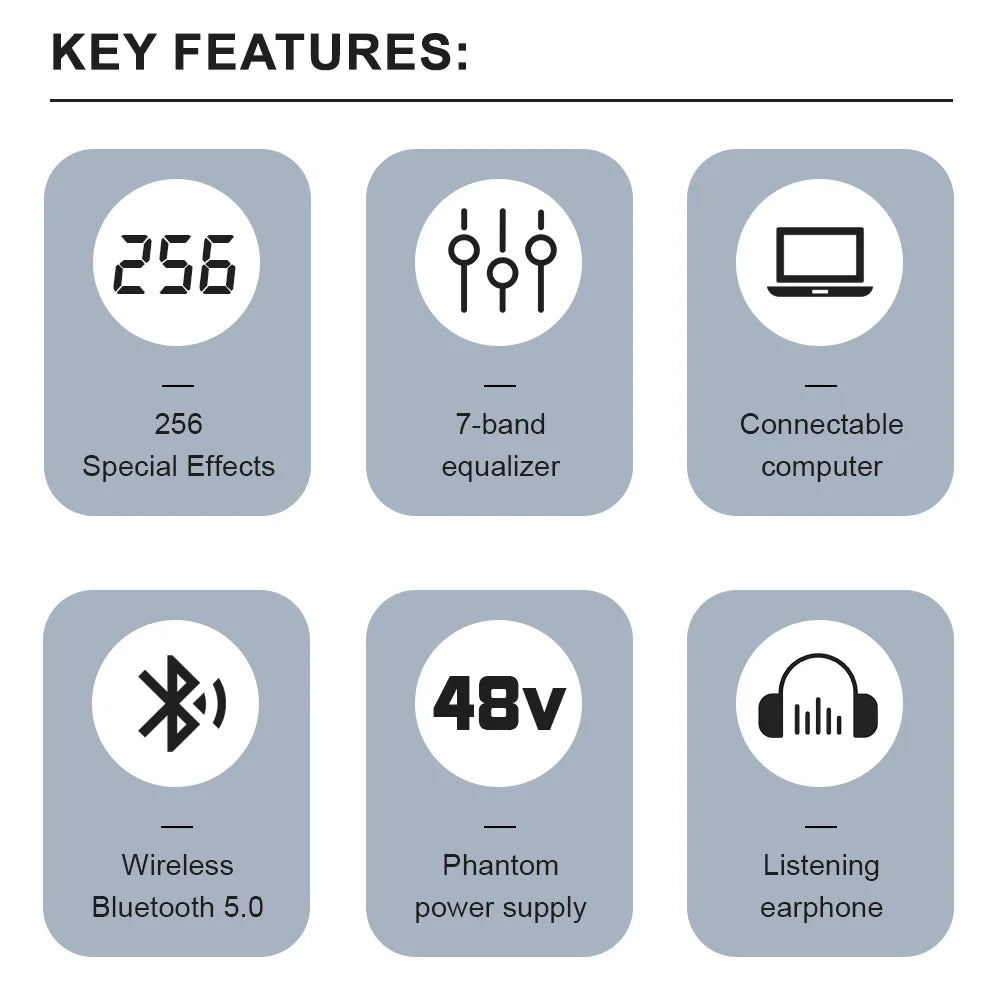 BOMGE 4/6 Channel 256DSP Audio Mixer USB Bluetooth/catu daya 48V independen/cocok untuk studio, panggung DJ, pesta