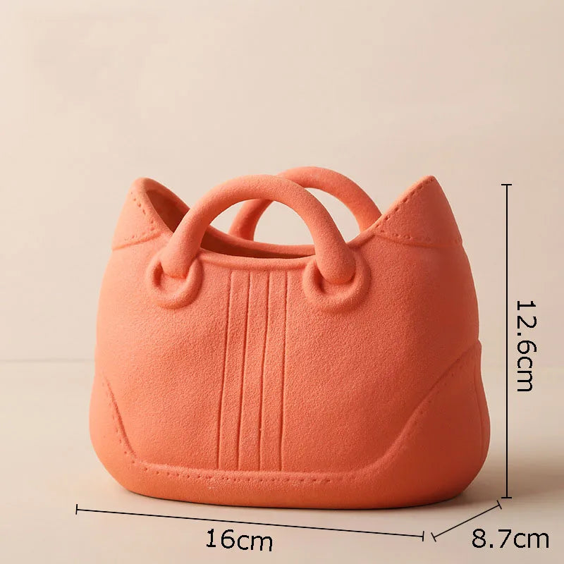 Creative Woven Handbag Vase Ceramic Flower Pots Decorative Flower Arrangement Desk Decoration Ornaments Crafts Floral Vases