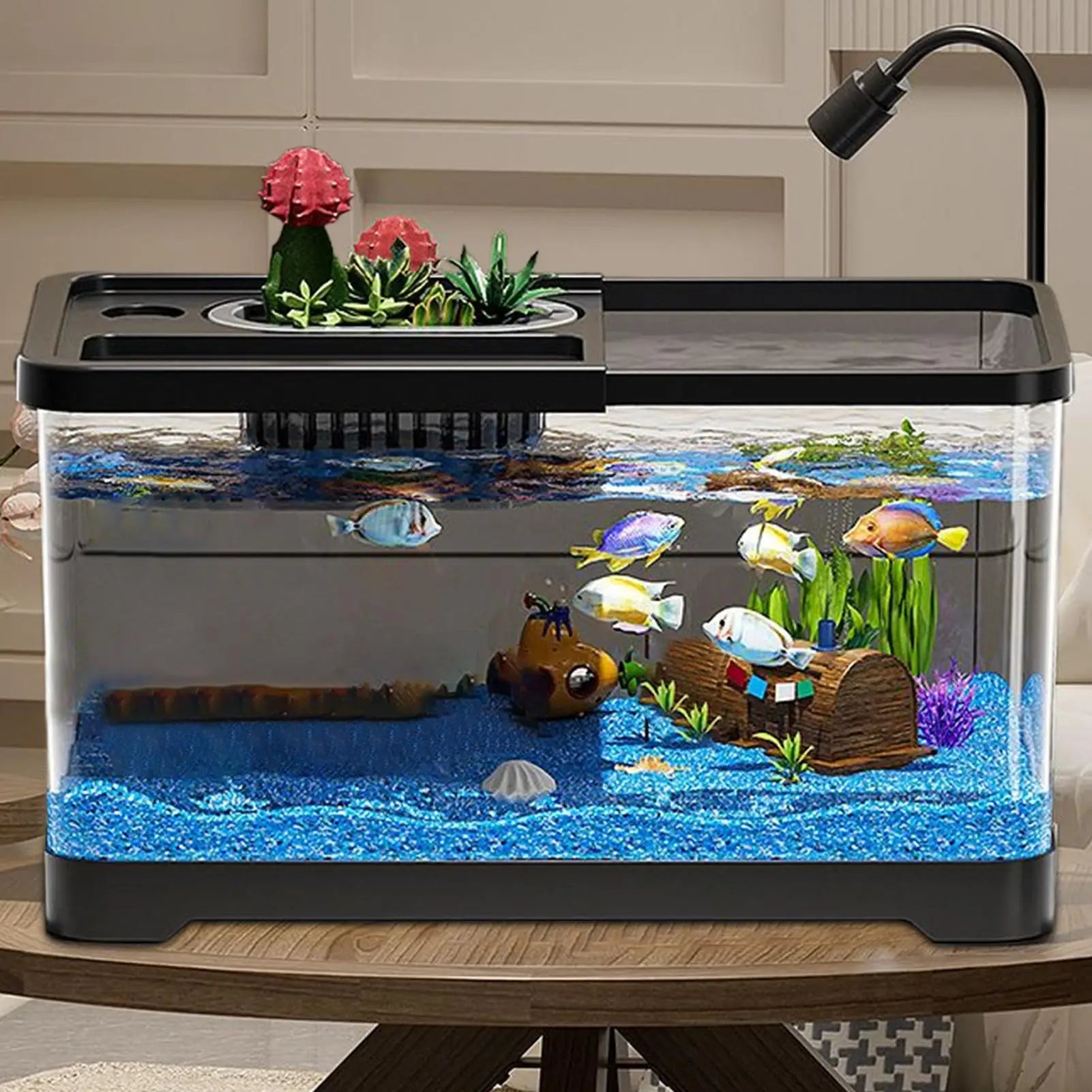 Aquarium Kit Betta Fish Tank For Beginners Desktop Beginner Aquarium with Landscape Decor Accessories For Aquatic Animals