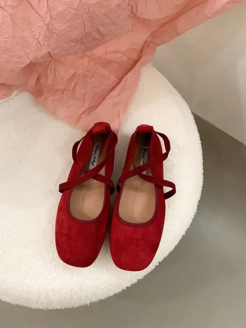 Designer Ankle Lace Up Women Ballet Flats Fashion Shallow Soft Sole Footwear Ladies Casual Outdoor Ballerina Shoes