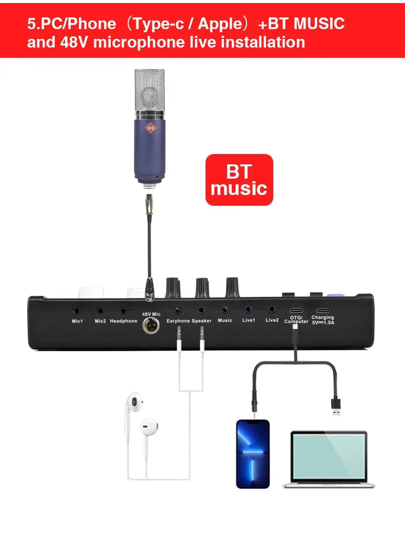 DJ18 Sound Card Studio Record Professional Mixer Singing Noise Reduction Microphone Voice BM800 Live Broadcast Mick Tok Music