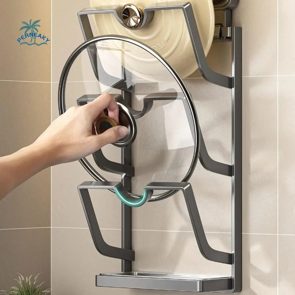 2Layers/3Layers Suction Cup Pot Lid Rack Cookware Storage Punch Free Pot Lids Holder Shelf Space Saving Wall Mounted