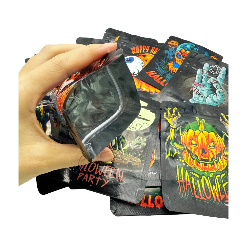 50Pcs Smell Proof Bags Mylar Holographic Resealable Bags Foil Pouch Ziplock Bags for Halloween Favor Storage Jewelry Packaging