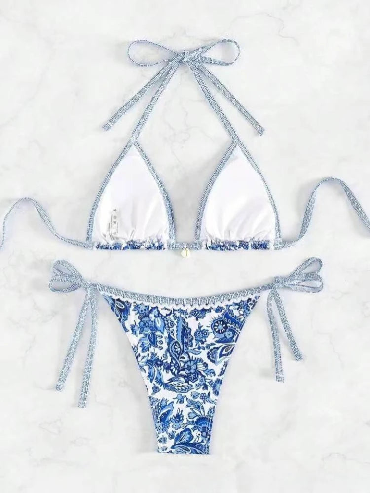 Bikini Split Swimsuit European and American Printed Sexy Strap Swimsuit Ladies' Swimming Clothing and Supplies
