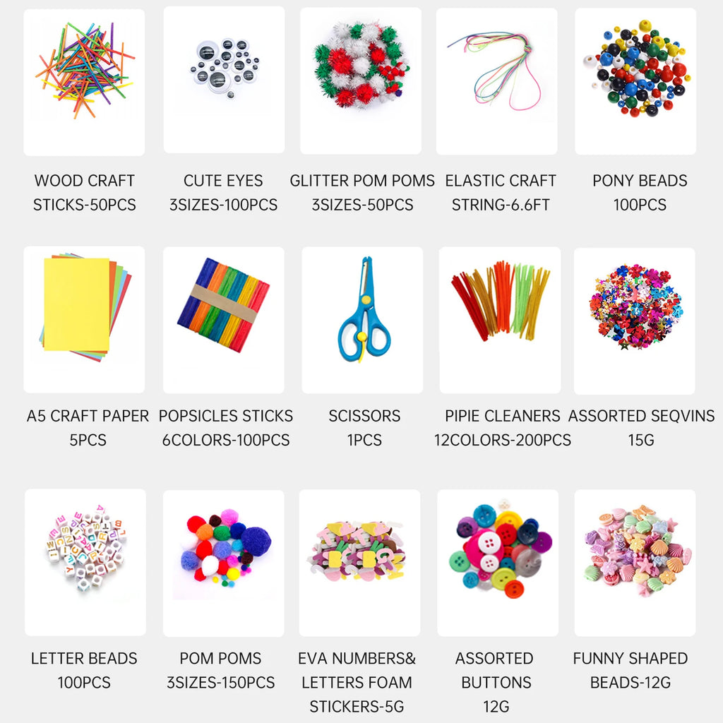 DIY Arts and Crafts Supplies Kit 2000+ Pieces Set Activity Craft Materials with Carrying Box Handmade Educational Gift