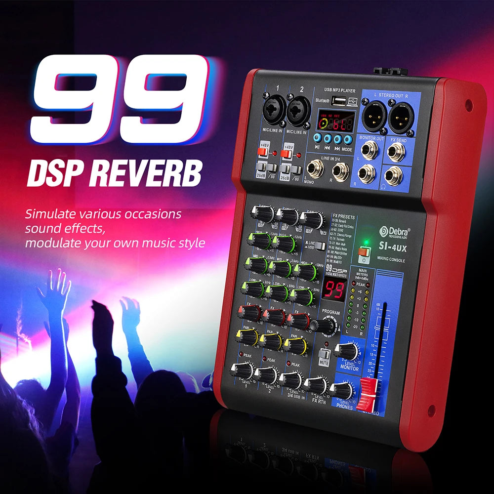 4 6 8-channel portable audio mixer, 99 DSP digital effects, Bluetooth 5.0 USB tuner for DJ consoles, karaoke, music festivals