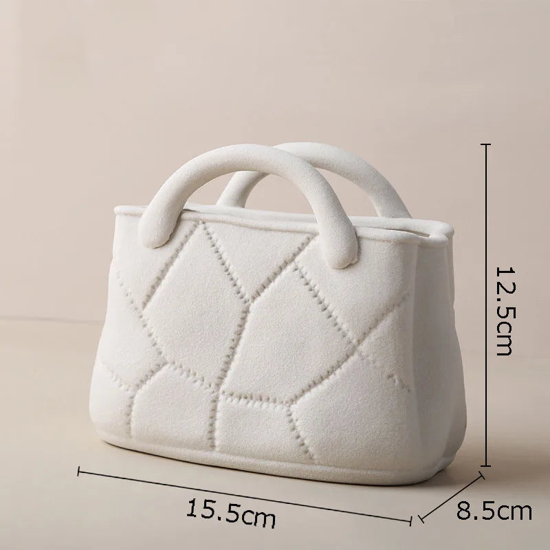 Creative Woven Handbag Vase Ceramic Flower Pots Decorative Flower Arrangement Desk Decoration Ornaments Crafts Floral Vases