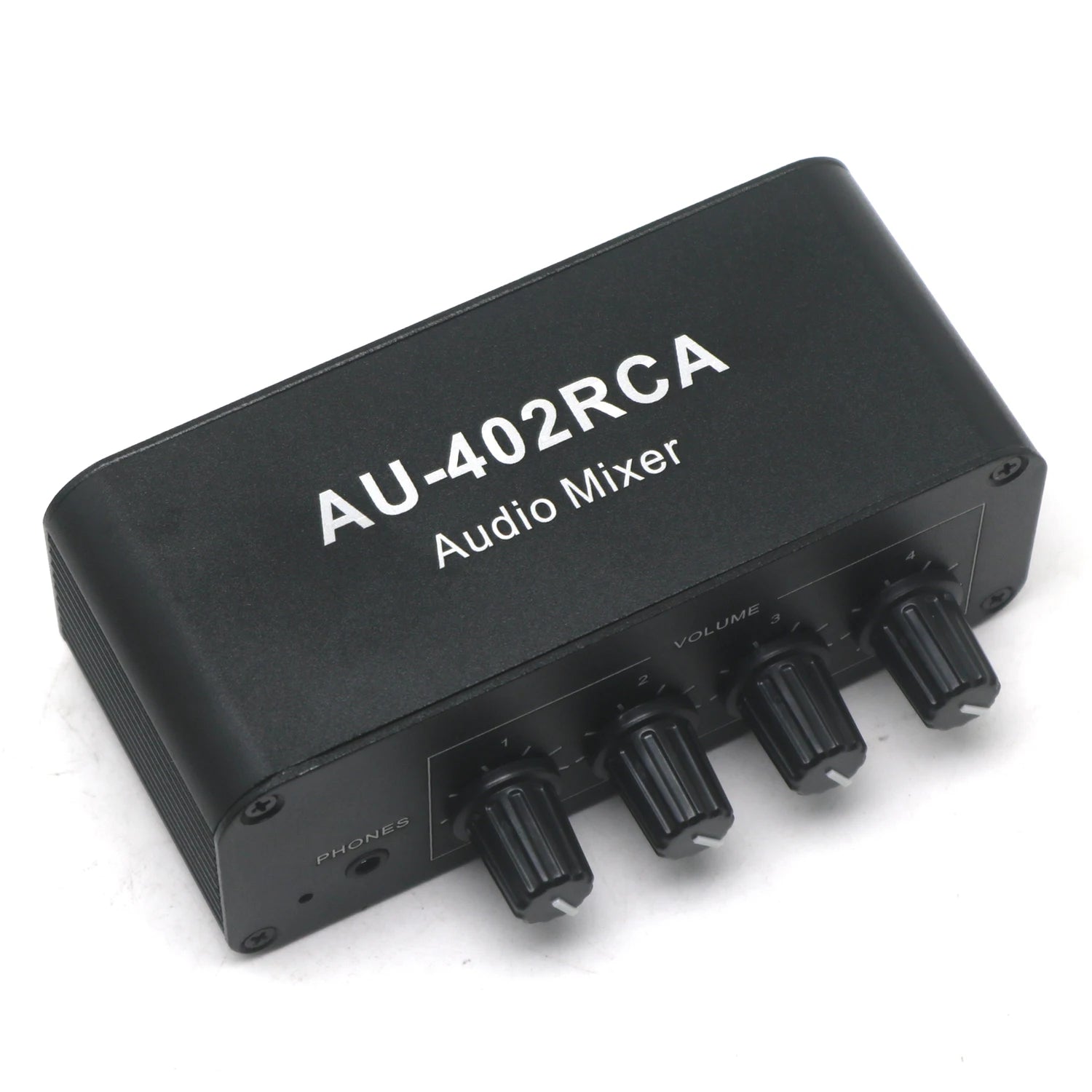 4-in/2-out Stereo Audio Mixer - RCA & 3.5mm Inputs Auto-Mixing No Switching Required Volume Control Drive Headphone Amplifier