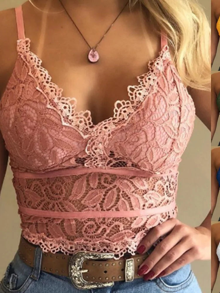 2023 European American women vests women's clothing sexy perspective Lace suspenders Fashion outerwear underwear tank top vest